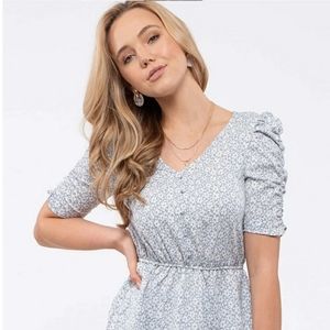 Puff Sleeve Blue Floral Top